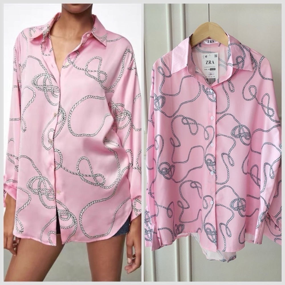 Zara Pink Rope Pattern Satin Shirt